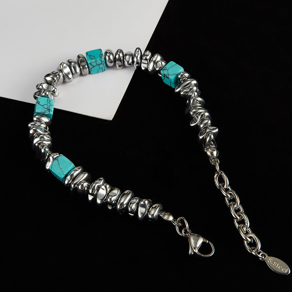 Wholesale Stainless Steel Blue Turquoise Hematite Bracelet